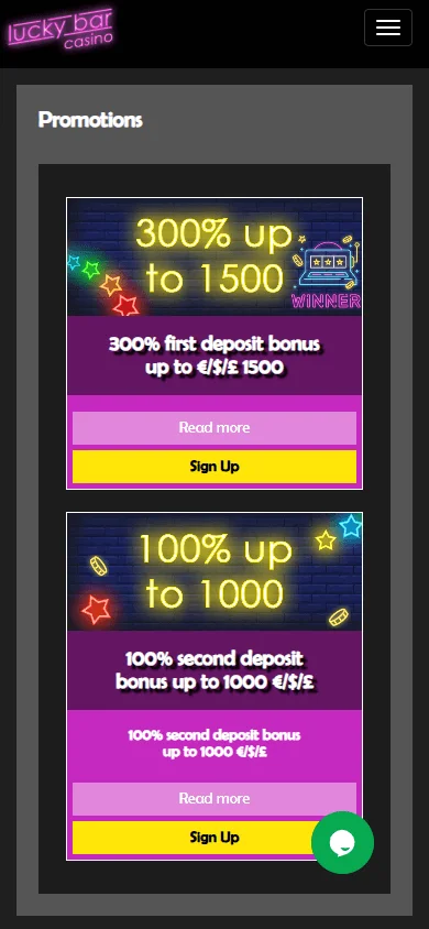 Lucky Bar Casino mobile games lobby with pokies and live dealer options
